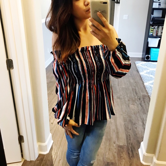 Striped tribal off-shoulder blouse - Picture 4 of 6